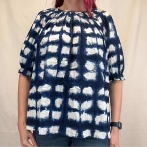 Sonoma Women's Off Shoulder Peasant Blouse 3X Blue White Boho Balloon Sleeve